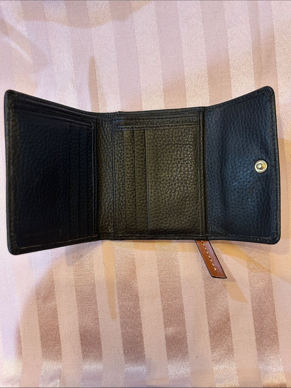 Dooney & Bourke Black Pebbled Leather Trifold Wallet with Gold Plaque - Picture 3 of 4